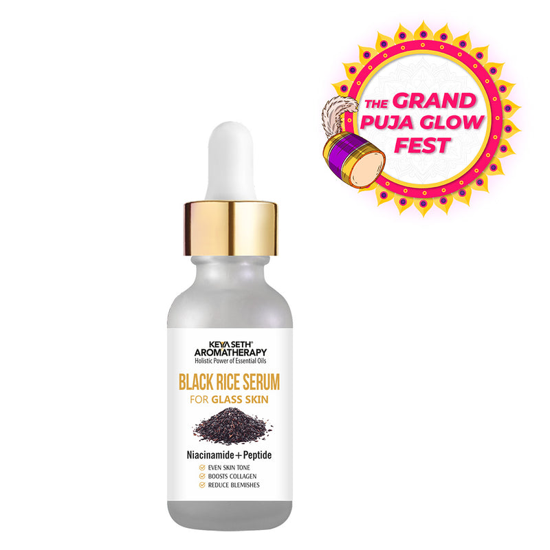Black Rice Serum for Clear Glass Skin with Black Rice, Niacinamide & Peptide Reduces Blemishes, Boost Collagen & Even Complexion for Men/Women 30ml - Keya Seth Aromatherapy