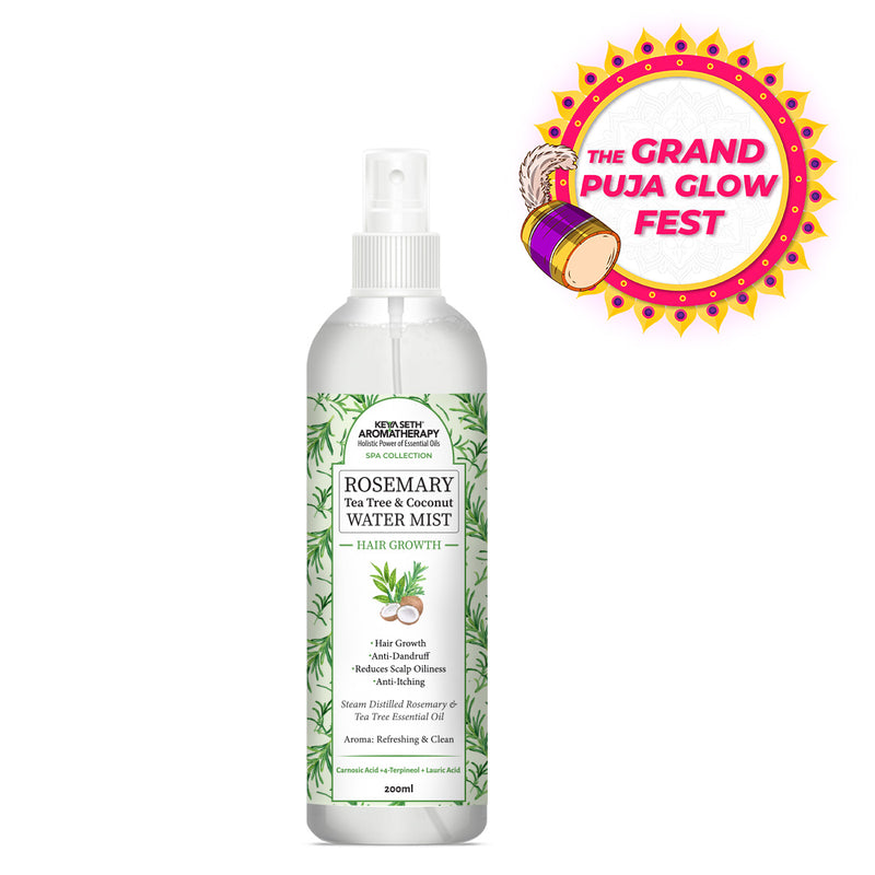 Rosemary Tea Tree Coconut Water Mist Spray,Hair Growth,Reduces Dandruff Scalp Itching & Oiliness,Steam Distilled Essential Oil - Keya Seth Aromatherapy