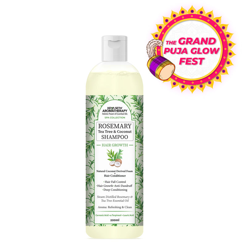 Rosemary Tea Tree Coconut Shampoo, Hair Growth Reduces Dandruff Oiliness Itching, Natural Coconut Derived Foaming + Hair Conditioner - Keya Seth Aromatherapy