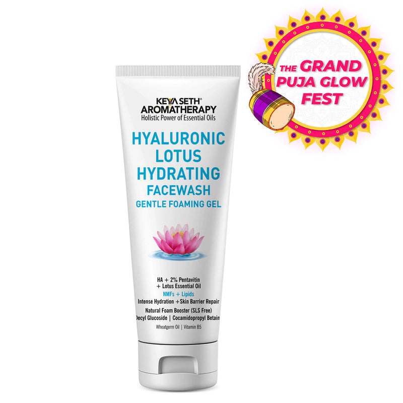 Hyaluronic Lotus Hydrating Facewash, 2 % Pentavitin + Natural Glucoside Foaming, NMFs + Lipids, Skin Barrier Repair, Gentle SLS Free - Keya Seth Aromatherapy