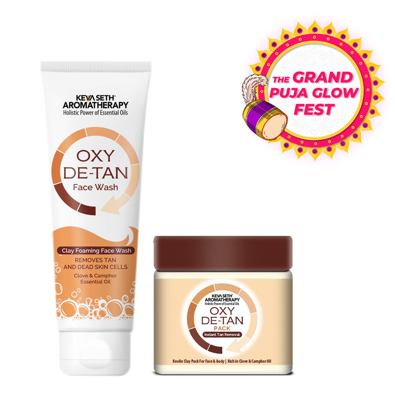 Oxy De Tan Clay Foaming Facewash & Face Pack Combo Infused with Clove & Camphor Oil, Removes Tan & Dead Skin Cells SLS & Paraben Free No Ammonia & Bleach - Keya Seth Aromatherapy