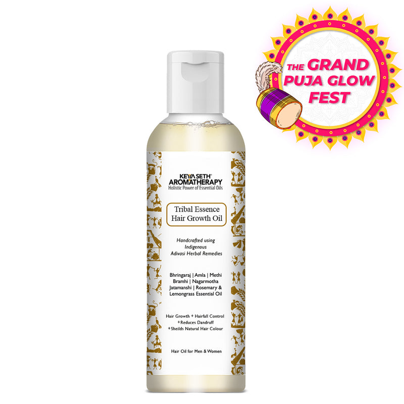 Tribal Essence Hair Growth Oil,Adivasi Herbal Hair Oil,Bhringraj, Amla, Methi, Rosemary Essential Oil, Bramhi, Nagarmotha, Jatamanshi, Lemongrass Essential Oil, Reduces Dandruff for Men & Women - Keya Seth Aromatherapy