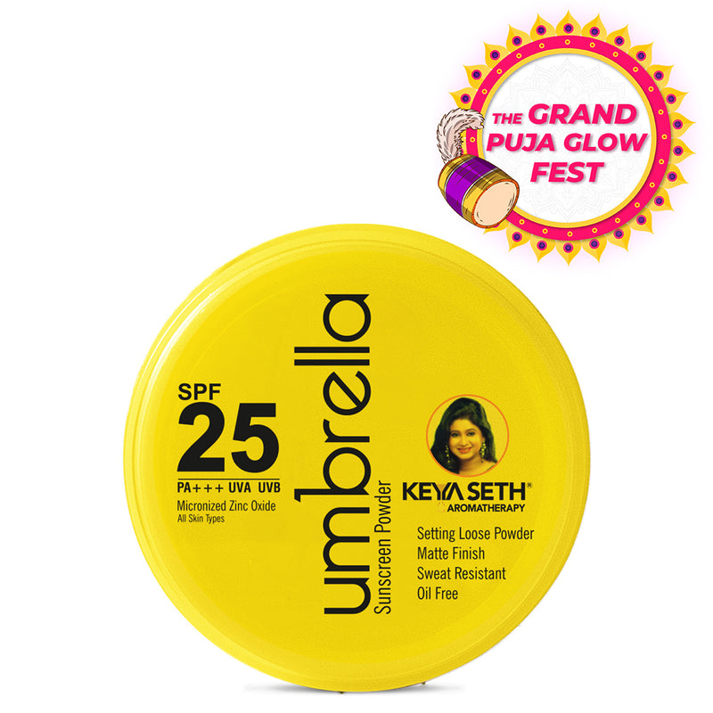 Umbrella Sunscreen Powder SPF 25 with PA+++ UV Protection, Sweat Resistant Formula, Micronized Zinc Oxide for Oily Skin - Keya Seth Aromatherapy