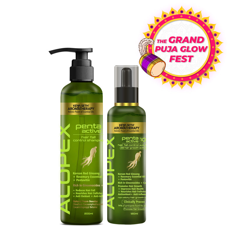 Alopex Penta Hair Growth Serum Treatment Kit – Shampoo & Solution with Korean Red Ginseng, Rosemary & Pentavitin for Hair Fall Control & Scalp Nourishment - Keya Seth Aromatherapy