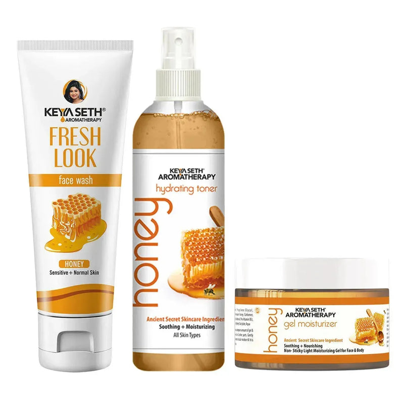 Honey Essential Skin Care Routine Kit for Dry Skin for Men & Women I Facewash + Gel Moisturizer + Toner I Deep Conditioning with Pure Honey - Keya Seth Aromatherapy