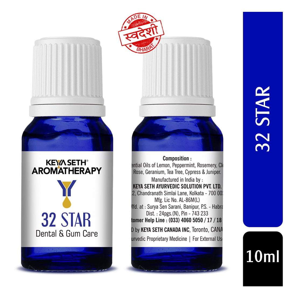 32 Star-Dental & Gum Solution, Toothache, Gum Swelling, Infection, Breath Refresher Natural Therapeutic Essential Oil Blend Tea Tree & Clove 10ml