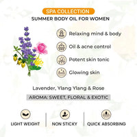 Relaxing Floral Summer Body Oil Non-Sticky & Quick Absorbing for Women, Potent Skin tonic for Glowing Skin, Oil & Acne Control, Relaxing Mind & Body - Keya Seth Aromatherapy