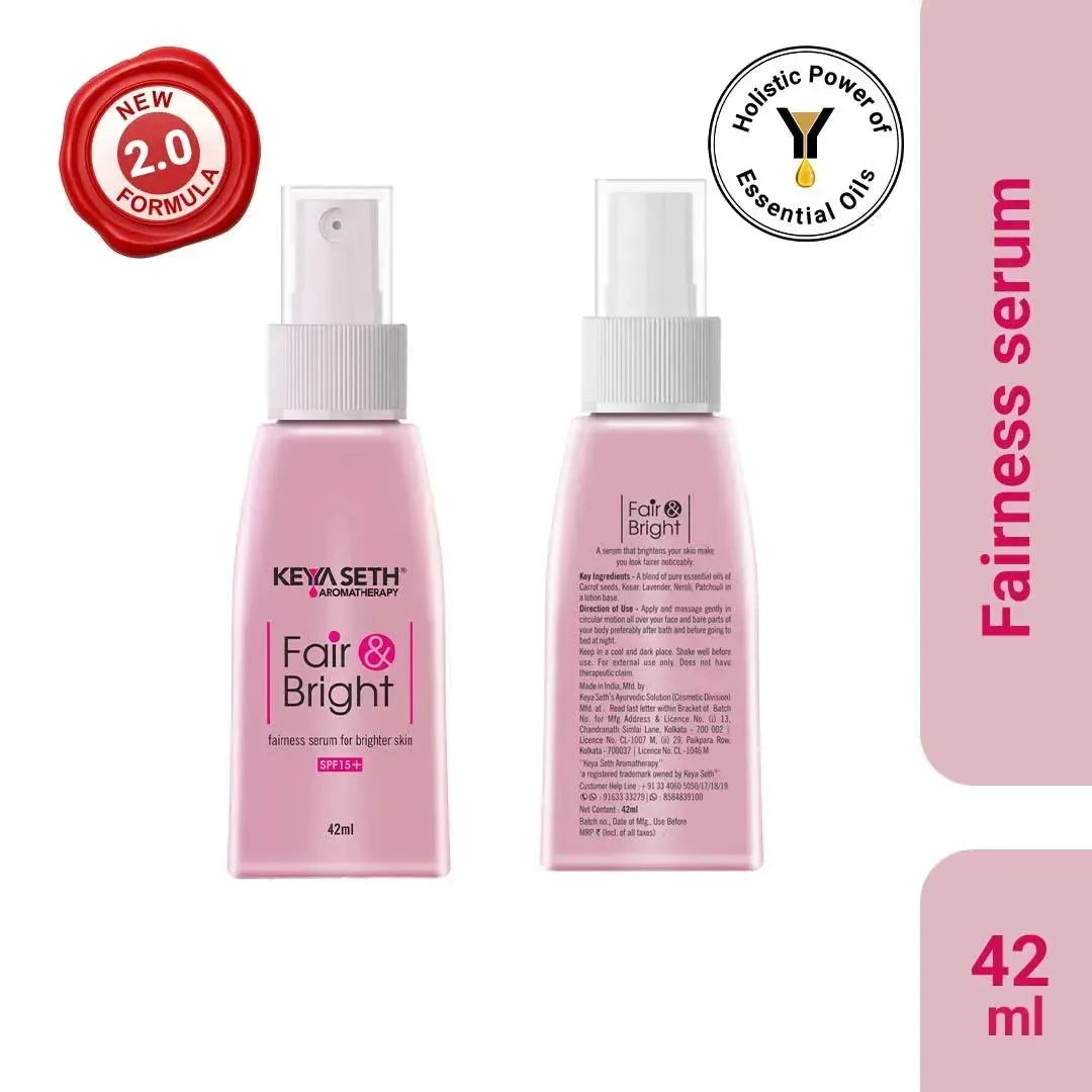 Fair & Bright Serum, Skin Brightening, Whitening, with Vitamin C, AHA Exfoliation with Glycolic & Lactic ACID, Lavender & Geranium Essential Oil, Fairness Treatment, Keya Seth Aromatherapy