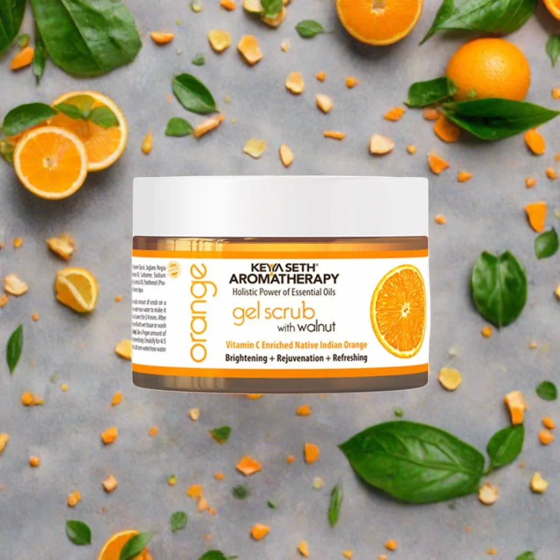 Orange Gel Scrub, Vitamin C Enriched, Walnut Shell, Natural Exfoliation, Removes Dead Cells, Brightening, Rejuvenating, Refreshing, Soothing & Detox, Scrubs, Scrubs, Keya Seth Aromatherapy