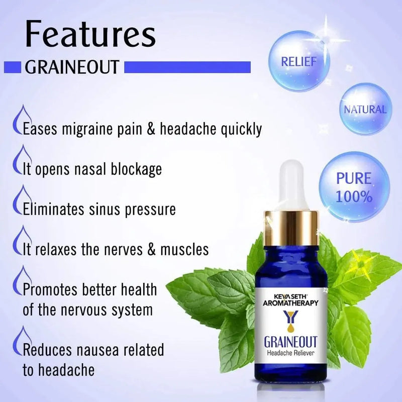 Graine Out-Migraine, Headache, Sinus, Relief Natural Therapeutic Essential Oil Blend of Aniseed & Neroli 10ml - Keya Seth Aromatherapy