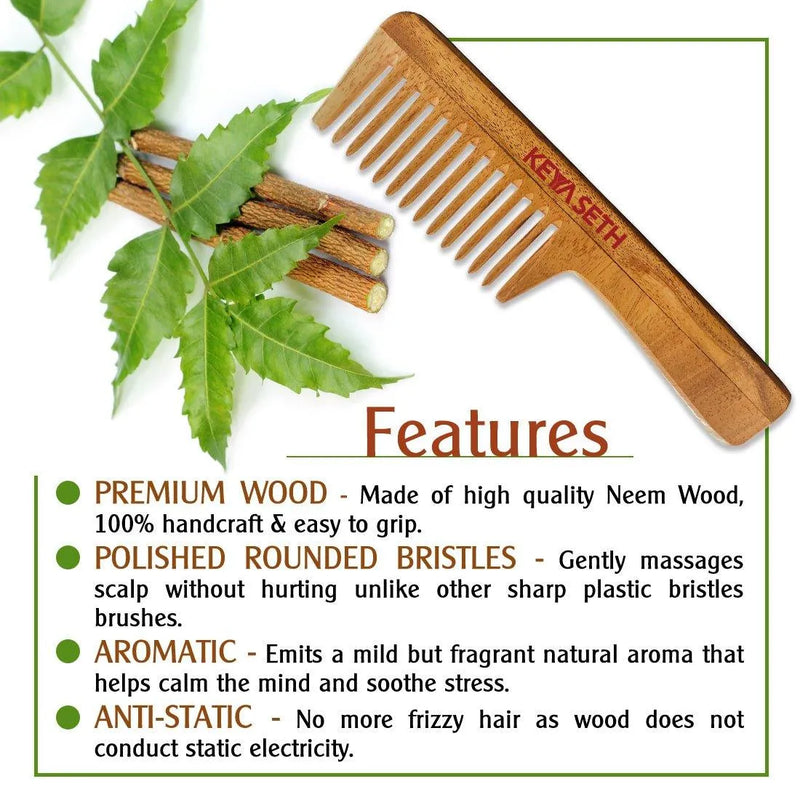 Neem Wooden Comb Wide Tooth with Handel All Purpose Large Size Perfect Hair Setter