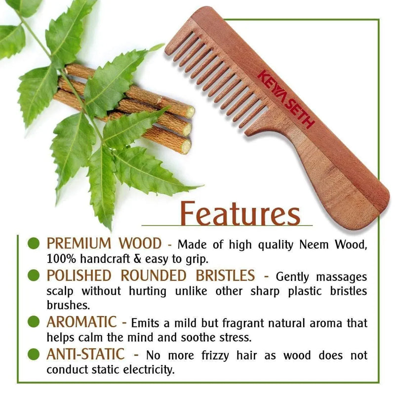 Neem Wooden Handle Comb Wide Tooth for Hair Growth for Men & Women