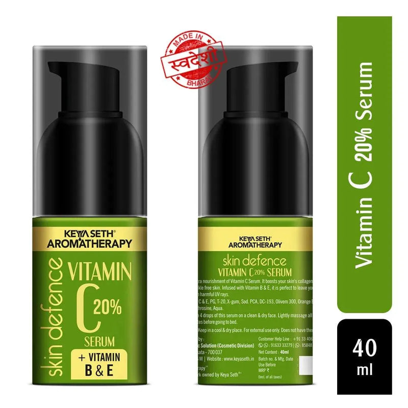 Skin Defence Vitamin C 20% Serum with Niacinamide, Vitamin E, Ascorbic Acid 2-Glucoside Concentrated Face Serum for Healthier & Brighter Skin - Keya Seth Aromatherapy