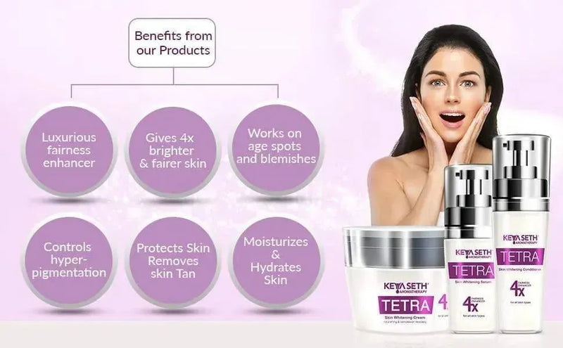 Tetra 4X Skin Whitening Combo kit for Radiant Glow & Luminous Complexion, Age Spots & Melasma - Keya Seth Aromatherapy