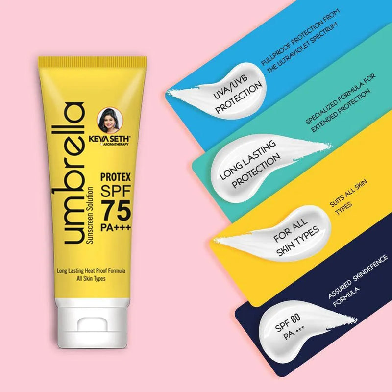 Umbrella Sunscreen Advance Treatment SPF 75 Solution + SPF 50 Powder, Long Lasting & Sweat Resistant Formula, UVA and UVB Protection, Enriched with Almond, Avocado, Wheat germ, Micronized Zinc Oxide